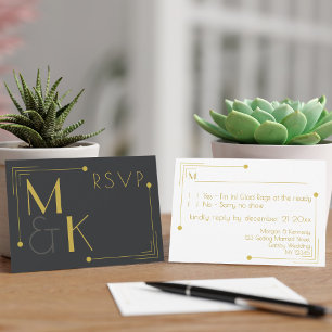 Art Deco 1920 Wedding Black Gold RSVP Cards Karte