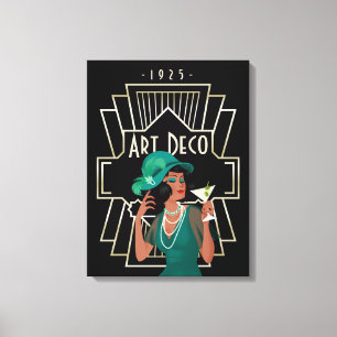 Art Deco 1920er Dame Grüner Kleid Goldrahmen Schwa Leinwanddruck