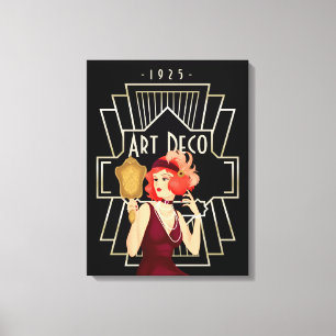 Art Deco 1920er Dame Spiegel Goldrahmen Schwarz Leinwanddruck