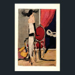 Art Deco 1920er Flapper Girl Poster<br><div class="desc">Von Jugend Magazine, c1924 - Künstler H.O.Binder. Vintage Retro-Deko-Szene aus den 20er Jahren Roaring Twenties Jazz Age. Ein erschrecktes, modisch gekleidetes Flappermädchen, stehend von roten Vorhängen und Stuhl, dreht ihren Kopf in Richtung einer maskierten Figur, wie ihre Schachtel Masken zum Boden kaskadiert! Perfektes Geschenkdisplay für den Liebhaber von Art Deco...</div>