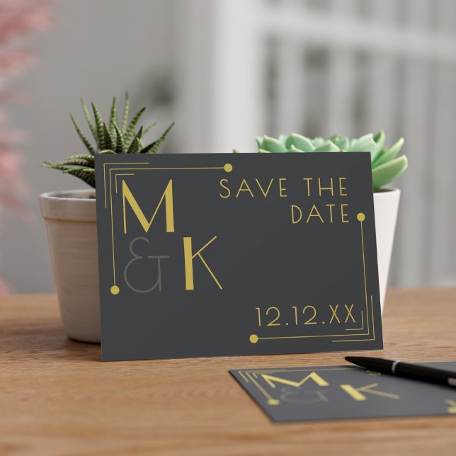 Art Deco 1920er Hochzeit Elegant Black Save the Da Save The Date (Get your glad rags on! Send this save the date for your 1920's Gatsby Wedding)