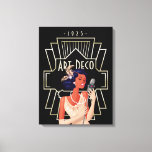 Art Deco 1920er Lady Singer Gold Frame Black Leinwanddruck<br><div class="desc">Vintager Art-Déco-Stil mit dieser glamourösen Dame-Sängerin aus den 20er Jahren mit Mikrofon und einem goldenen Rahmen im zwanziger Stil und Typografie Art Deco und 1925.</div>