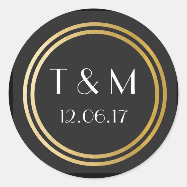 Art Deco 1920er Stickers Black Gold Round Label (Vorderseite)