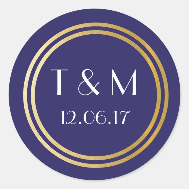 Art Deco 1920er Stickers Navy Gold Round Label (Vorderseite)