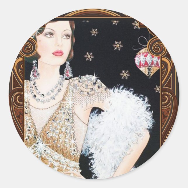 Art Deco 1920's Flapper Christmas Sticker (Vorderseite)