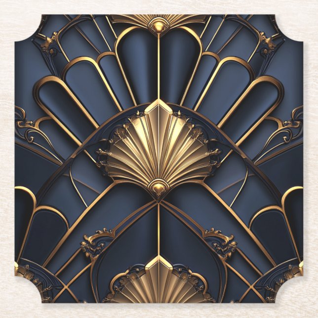 Art Deco 1920's Navy Blue & Gold Elegant Untersetzer (Vorderseite)