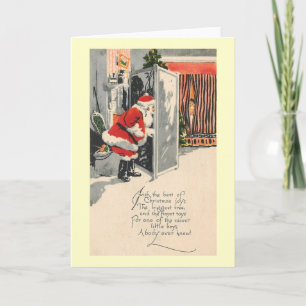 Art Deco 1921 Weihnachtsmann und netter Junge Vint Feiertagskarte