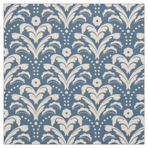 Art Deco 1930er Floral Damask Imitate Burlap Blue Stoff