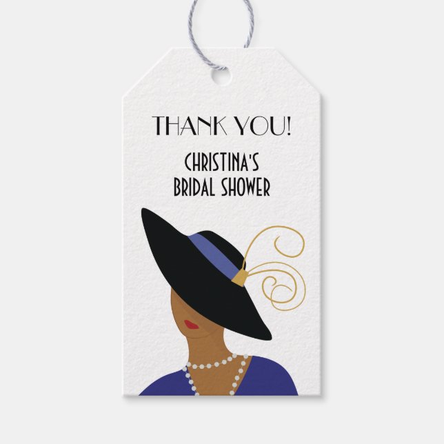 Art Deco 1930er Frauen im Black Hat Brautparty Geschenkanhänger (Vorderseite)
