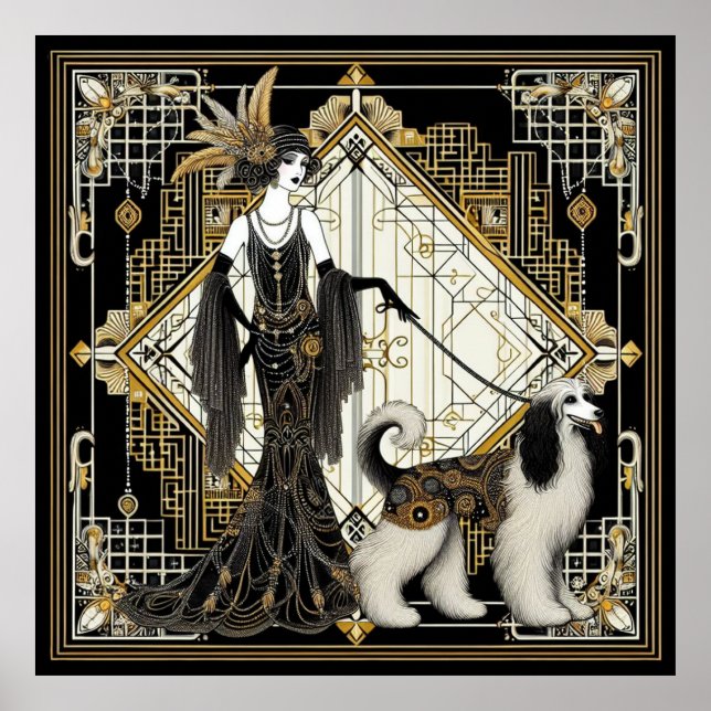 Art Deco 200 Elegante Frauen und Hunde Poster (Vorne)