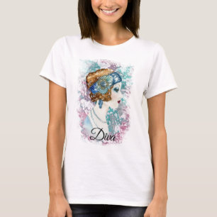 Art Deco 20 Mode Diva Wasserfarben Kunst T-Shirt