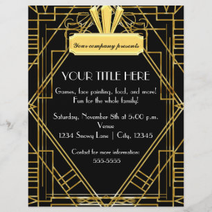 Art Deco 20er Schwarz Gold Glam Event Flyer Poster