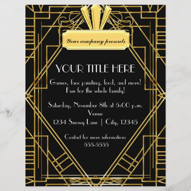 Art Deco 20's Black Gold Glam Event Flyer Poster (Vorne)