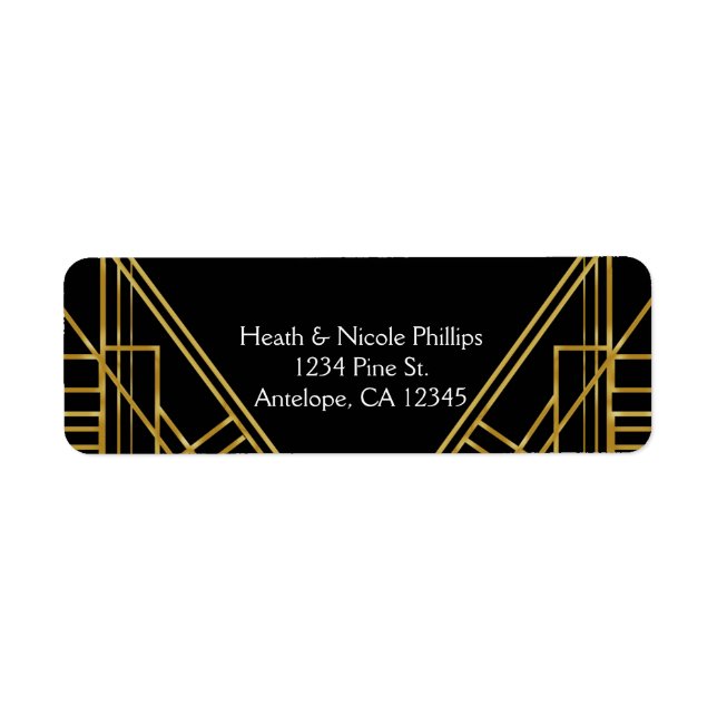 Art Deco 20's Gold & Black Gatsby Adresse Labels (Vorne)