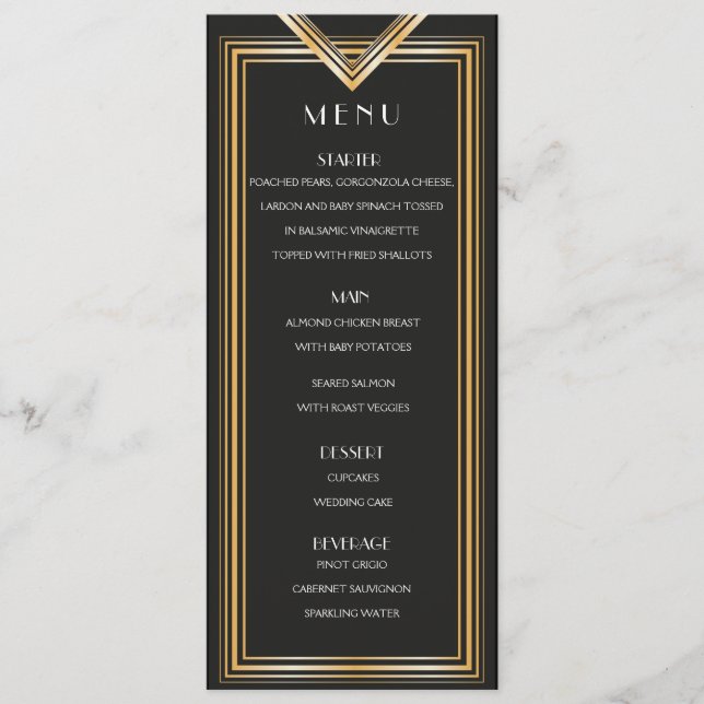 Art Deco 20s Menu Card | Gatsby-inspiriert Party Menükarte (Vorderseite)