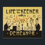 Art Deco 20s Retro Sunny Demeanor Inspiration Holzdruck<br><div class="desc">Dieses einzigartige, antike Design ist so gestaltet, dass es wie ein Art Déco der 20er Jahre aus der Gatsby-Zeit aussieht. Die beiden Männer und eine Frau im Design erschienen ursprünglich in einer echten Werbung in einer Zeitung aus den 1920ern. Hier wurden sie zu Musikern und Party-Goers umgebaut. Der Mann auf...</div>