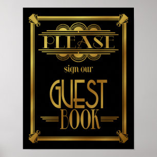 Art Deco 20's Stil "Gästebuch" Druck GOLD Poster