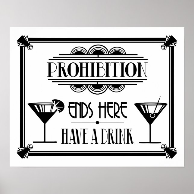 Art Deco 20's style "Cocktail Bar sign BLACK Poster (Vorne)