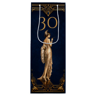 Art Deco 30er Flapper-Girl blau gold Gatsby Wein Geschenktüte Für Weinflaschen