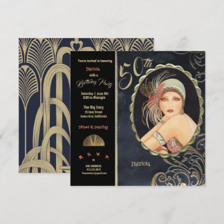 Art Deco 50. Geburtstagsparty 1920er Flapper Girl Einladung