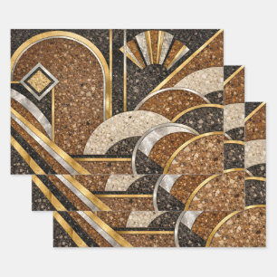 Art Deco Abstract Braun, Beige Schwarze Formen Geschenkpapier Set