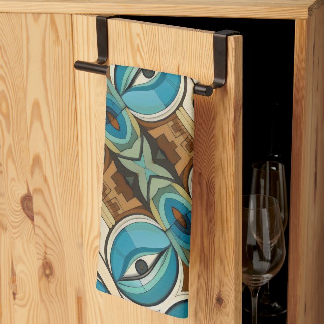 Art Deco Abstrakt Eyes Muster Geschirrtuch (Drittel gefaltet)