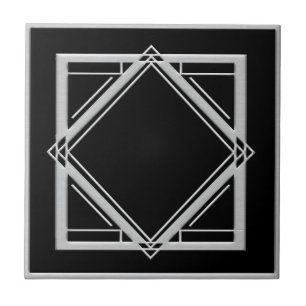Art Deco Abstrakt Style Black and Silver Tile Fliese