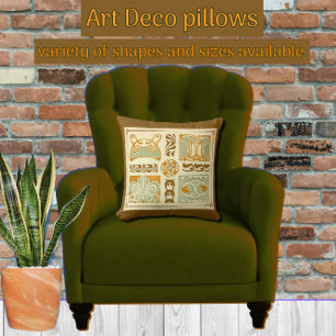 Art Deco Abstrakte Blüte mit Sage Green und Gold Kissen