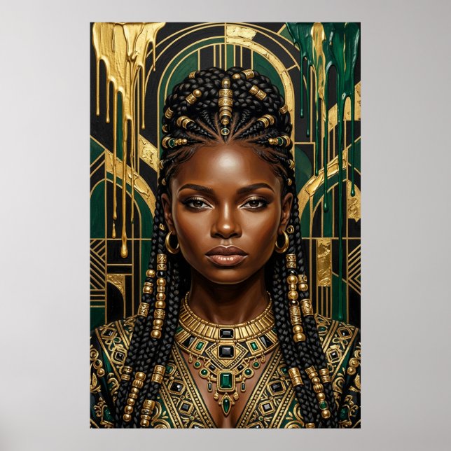 Art Deco Afrofuturismus Smaragd Gold Black Queen Poster (Vorne)