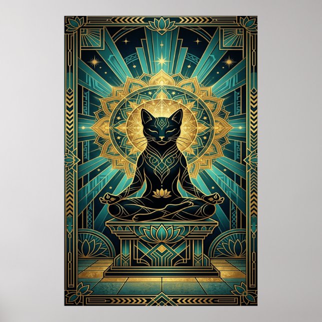 Art Deco ägyptische Pyramide Katzen Wandkunst Poster (Vorne)