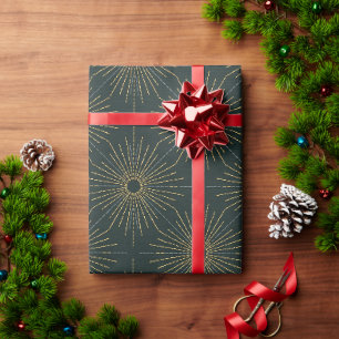 Art Deco Alabere Forestgrüne Sternenexplosion Geschenkpapier