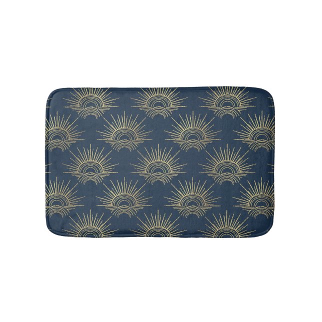 Art Deco Alabere | Mitternachtsblaue Kronenbögen Badematte (Vorderseite)