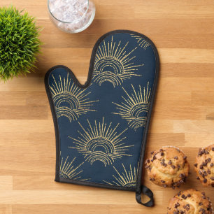 Art Deco Alabere Mitternachtsblaue Kronenbögen Ofenhandschuh