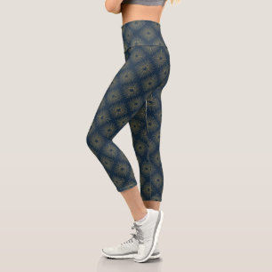 Art Deco Alabere Mitternachtsblaues Medaillon Capri Leggings