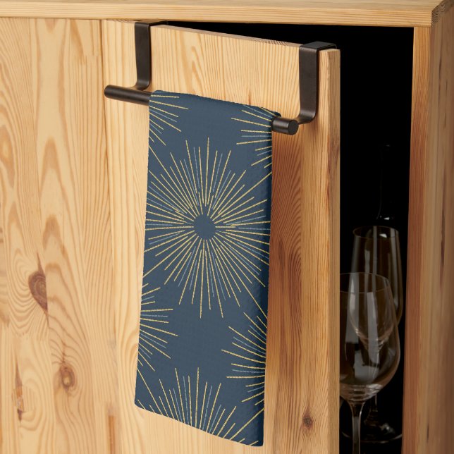 Art Deco Alabere | Mitternachtsblaues Medaillon Geschirrtuch (Drittel gefaltet)