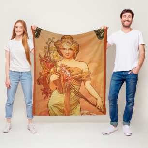 Art Deco, Alphonse Mucha, Vintag Art Fleecedecke