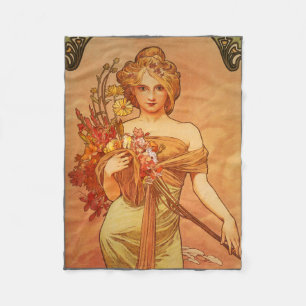 Art Deco, Alphonse Mucha, Vintag Art Fleecedecke