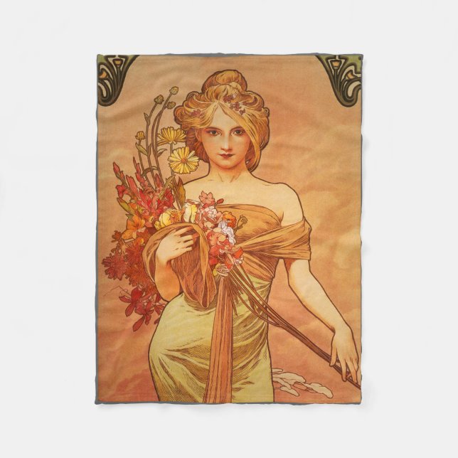 Art Deco, Alphonse Mucha, Vintag Art Fleecedecke (Vorderseite)