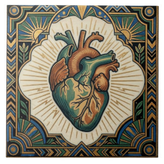 Art Deco Anatomical Heart Teal Green Gold Design Fliese