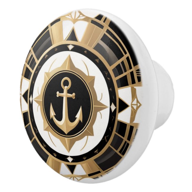 Art Deco Anchor Schwarz und Gold Schöne Kunst Keramikknauf (Rechts)