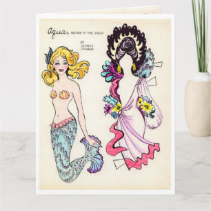 Art Deco Aqua Meerjungfrau Papierpuppe viktorianis Karte