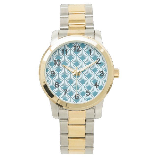 Art Deco Aquamarin Fans Armbanduhr (Vorderseite)