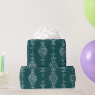Art Deco Aquamarin Silver Floral Geschenkpapier
