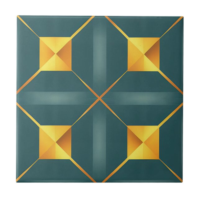 Art Deco Aquamarin Square Tile Fliese (Vorderseite)