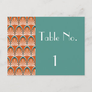 Art Deco Arches in Orange und Aquamarine Tischnumm Postkarte