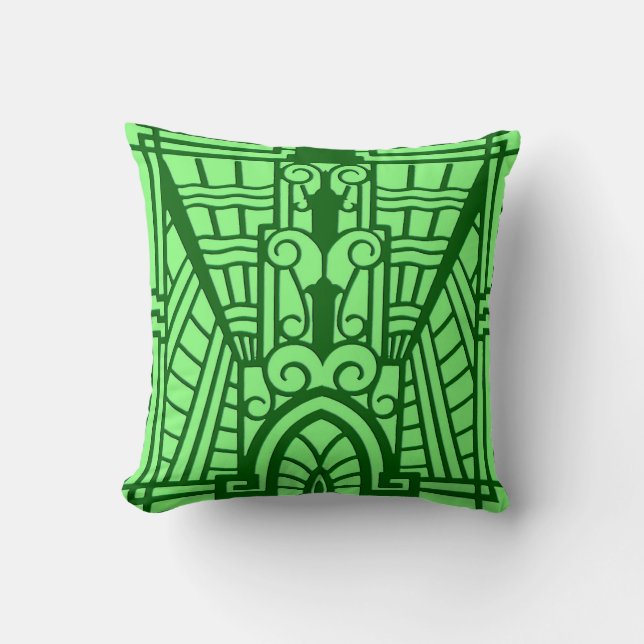 Art Deco-Architekturmuster, helles Jadegrün Kissen (Vorderseite)