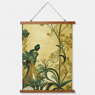 Art Deco Art Chinoiserie Botanicale Wandteppich Mit Holzrahmen