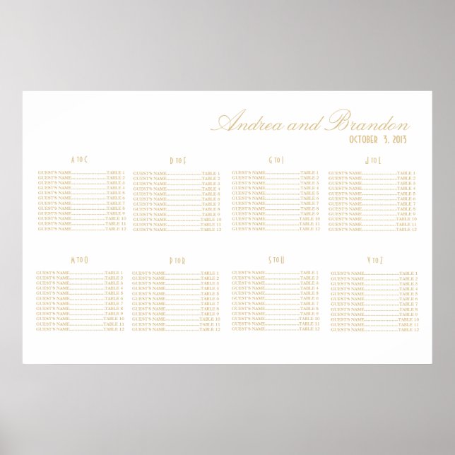 Art Deco Art Hochzeitsdiagramm Poster (Vorne)