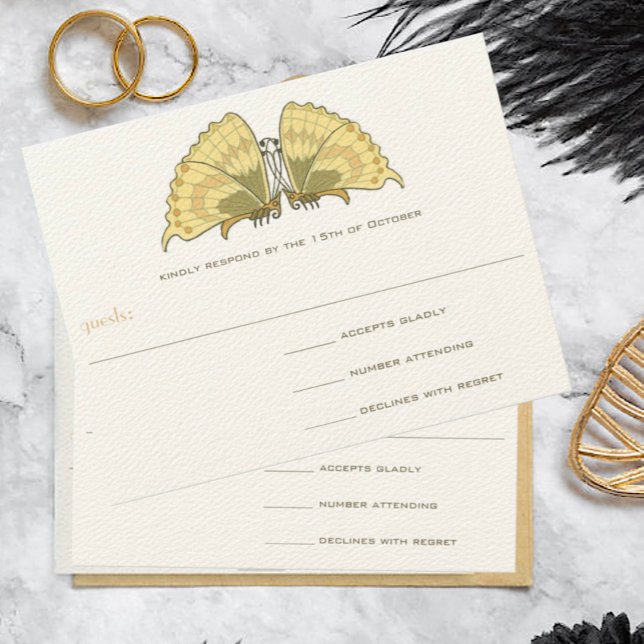 Art Deco Art Nouveau Butterfly Response Card RSVP Karte (Von Creator hochgeladen)
