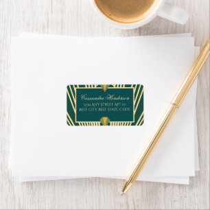 Art Deco Art Nouveau gestreift Gold Grün Gatsby Adressaufkleber